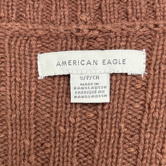 American Eagle Womens Ribbed Knit V-Neck Button Front Crop Cardigan Brown Size S - Picture 4 of 9